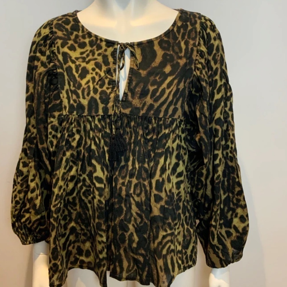 DENIM & SUPPLY RL Animal Print Boho Peasant Top